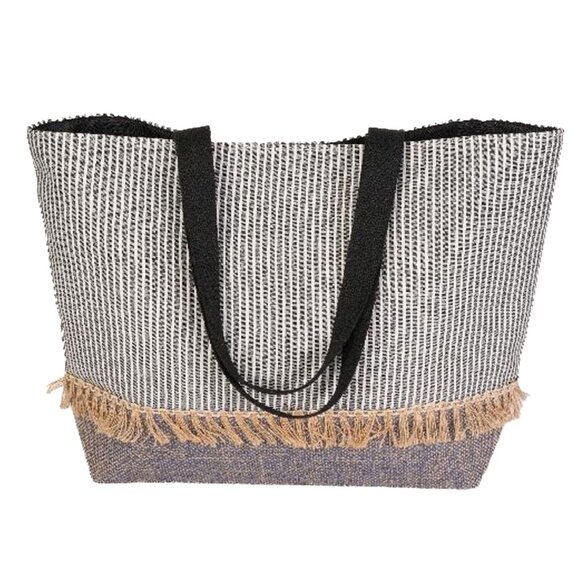 Summer Nautical Navy Blue Striped and Tasseled Tote Bag Handbag Beach Craft tote - Picture 3 of 7